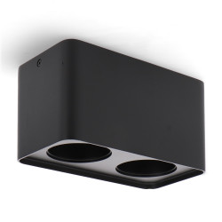 Aro de superficie 2 luces para módulo Cobfix 10W, de aluminio en acabado negro, 110x200x110 mm.
